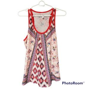 🔸XHILARATION: Women’s size L, patterned sleeveless blouse w/orange trim🔸